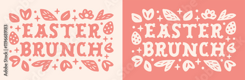 Easter brunch printable invitation card floral country girl cowgirl theme preppy pastel pink aesthetic banner. Cute flowers plants girly retro vintage coquette western illustration event header decor.