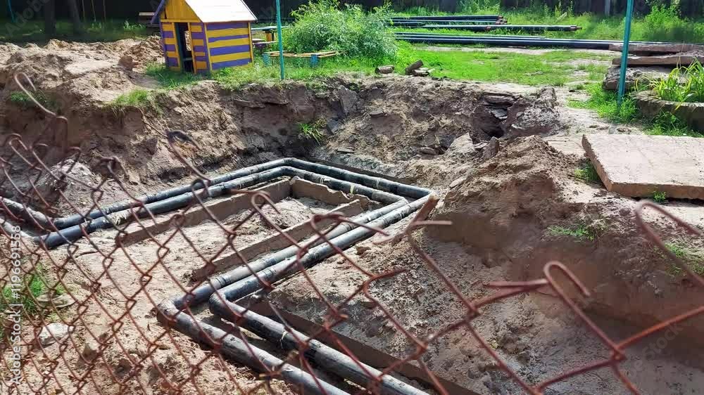 Repair work to replace and reconstruct the old underground pipeline with a new one. Heating main repair, industry Repair work to replace and reconstruct the old underground pipeline with a new one. Heating main repair, industry