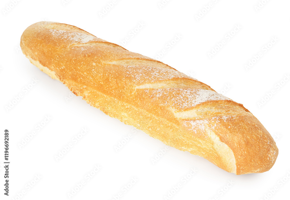 One freshly baked baguette isolated on white One freshly baked baguette isolated on white