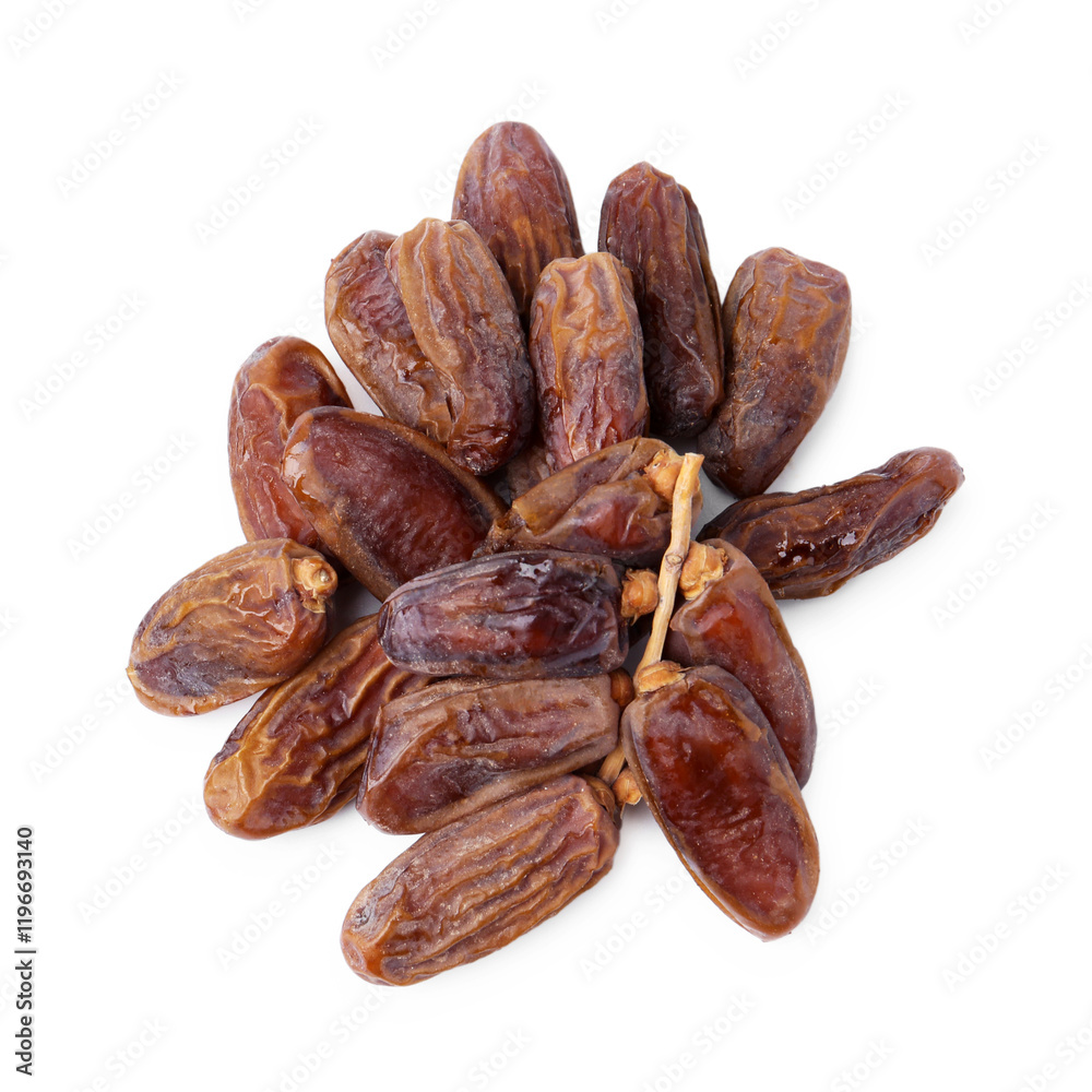 Bunch of tasty dried dates isolated on white, top view Bunch of tasty dried dates isolated on white, top view