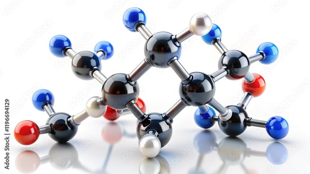 Obraz premium Polyethylene Terephthalate (PET) Molecule: Ball-and-Stick Model, Isolated on White