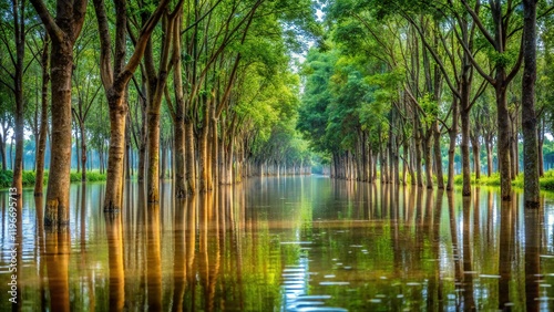 Submerged Rubber Trees: Floodwaters Inundate Plantation