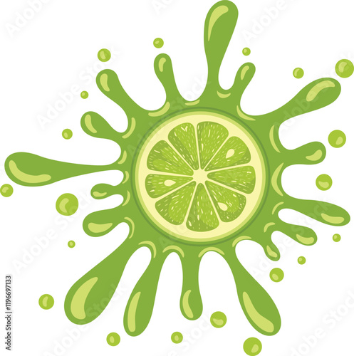 Splash juicy slice of green lemon