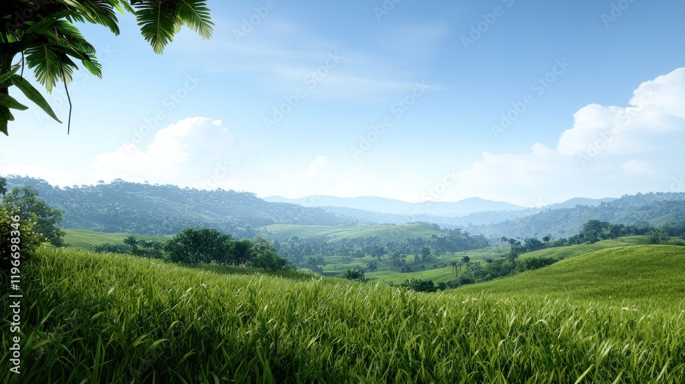 Naklejka premium Serene Green Hillside Landscape
