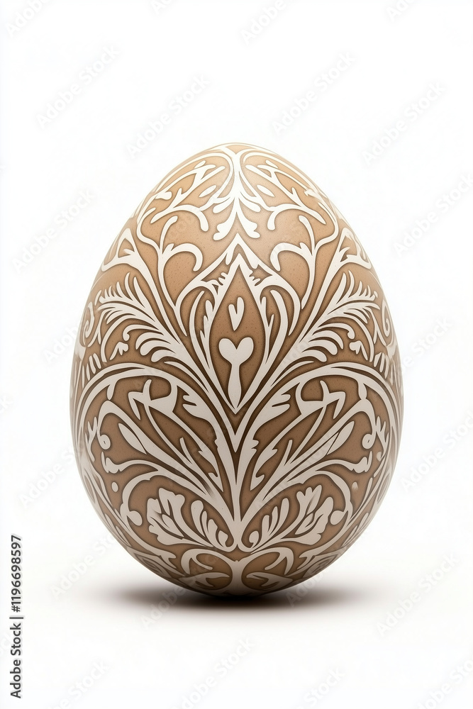Ornate Easter egg with intricate symmetrical patterns in rustic brown and white
Ornate Easter egg with intricate symmetrical patterns in rustic brown and white