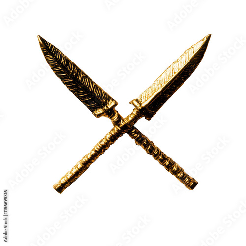 Golden crossed spears icon transparent background digital art isolated design fantasy concept