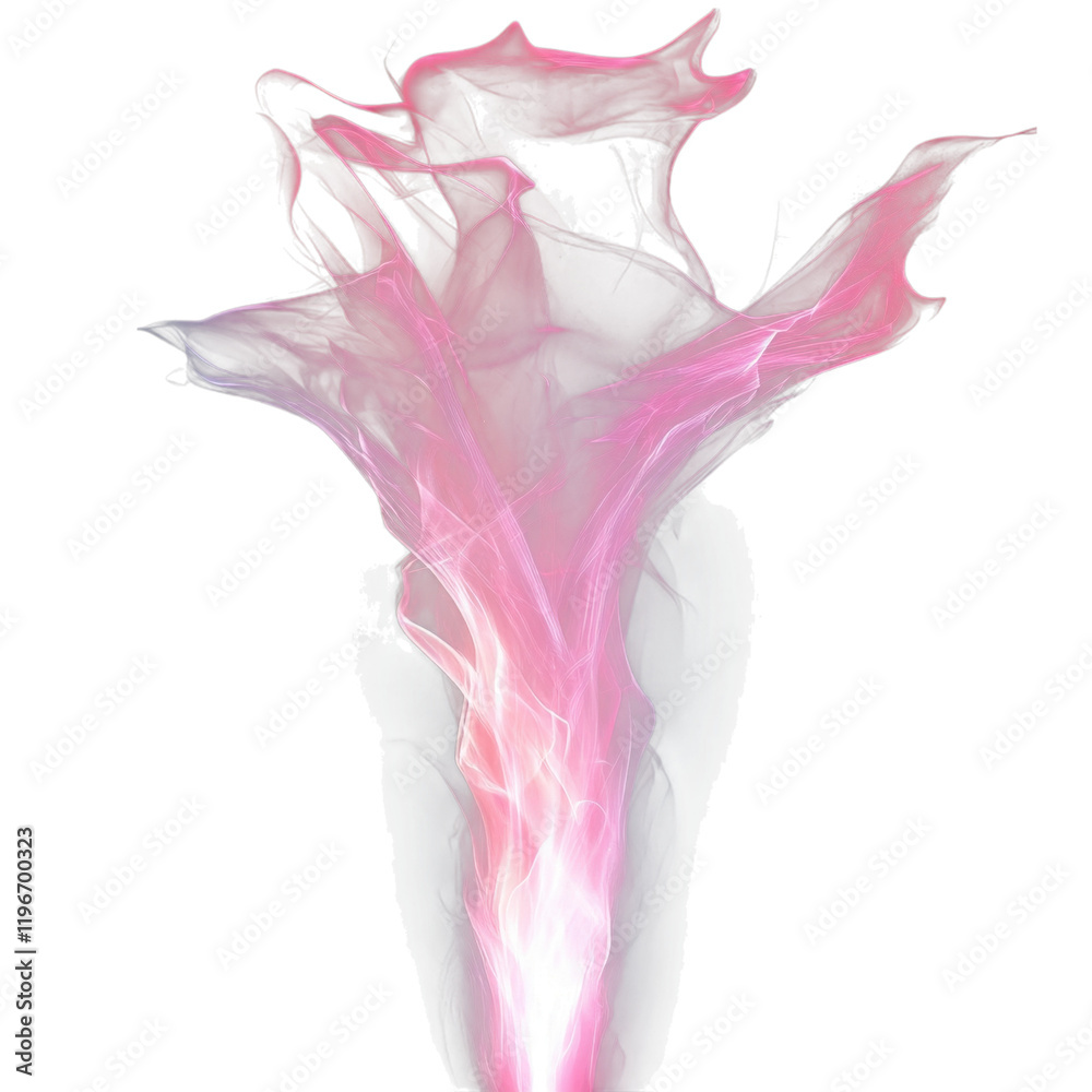 Fototapeta premium Ethereal pink smoke swirling upwards against a dark background.