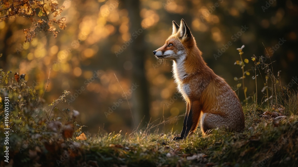 Fototapeta premium Red fox in the autumn forest.