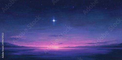 Serene Sunset Landscape Under a Starlit Sky photo