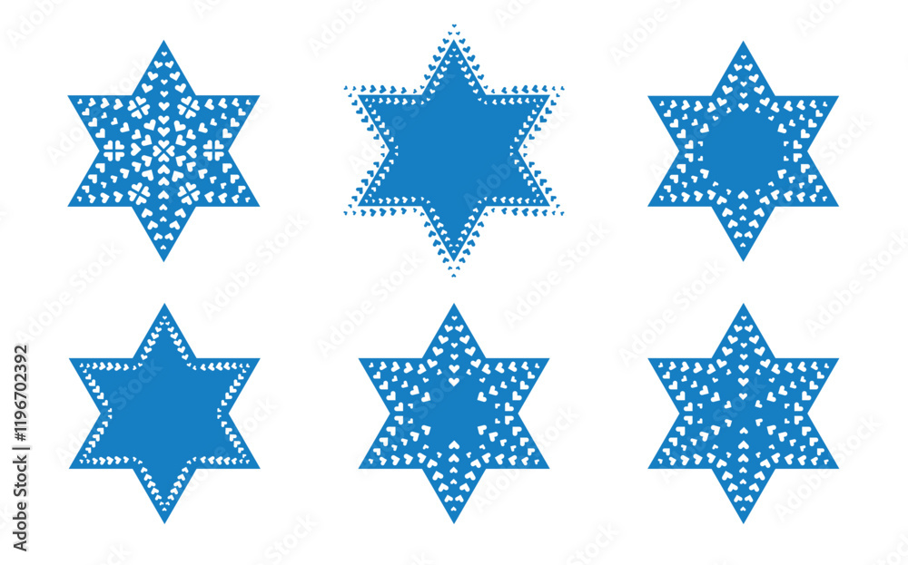 Fototapeta premium Blue Star of David Graphic with Heart Patterns. Vector illustration.