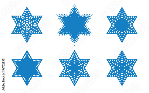 Blue Star of David Graphic with Heart Patterns. Vector illustration.