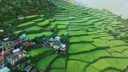 4K Aerial View of Bantoc's Bayyo Rice Terraces,  Philippines.
Soar above these breathtaking rice fields, carved into the mountainside by generations of Ifugao farmers. photo