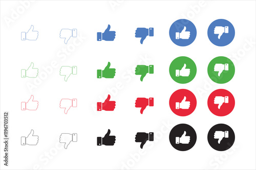 Set of Thumbs up and thumbs down emblems. Like and dislike icons set, vector, illustration