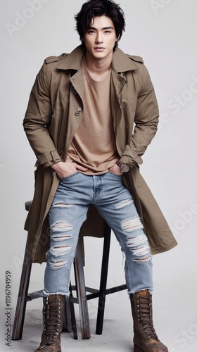 Stylish Young Man Posing in Trendy Outfit photo