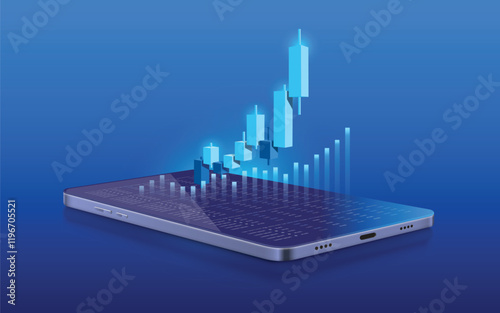 Candlestick charts are climbing from low to high indicating profitable trading of stocks or cryptocurrencies, vector 3d isolated for making media about stock trading investment