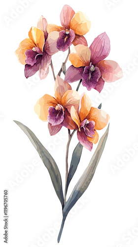 Orchid Flowers Watercolor isolated on white background. Beautiful flower decorative vector illustration