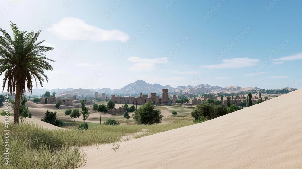 Fototapeta premium Desert Oasis with Ancient Ruins