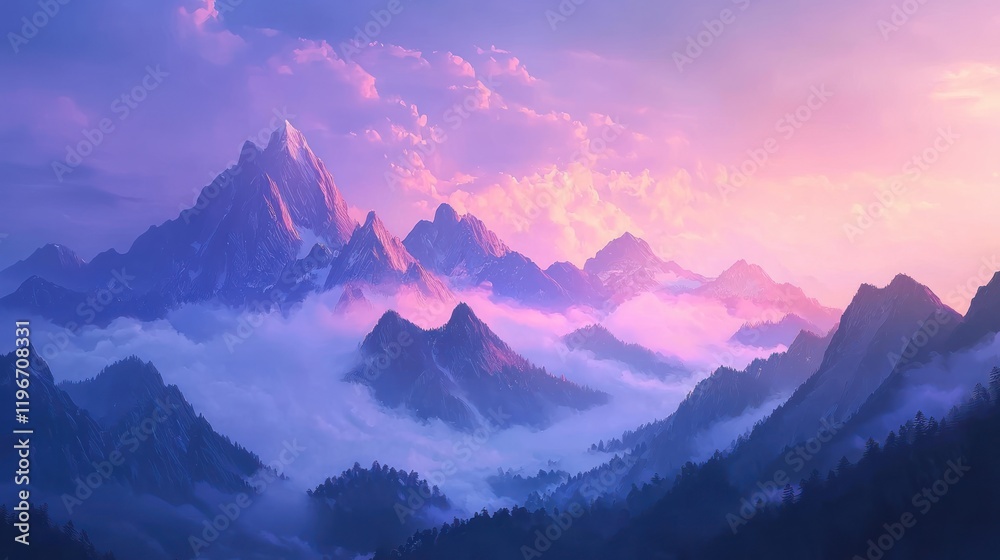Majestic Mountain Peaks at Sunrise: A Serene Landscape Majestic Mountain Peaks at Sunrise: A Serene Landscape