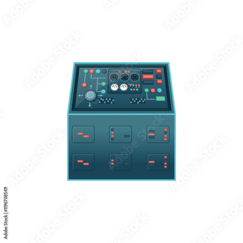 Control panel. Metal electronic panel of a spaceship with neon elements. Element for creating a background.