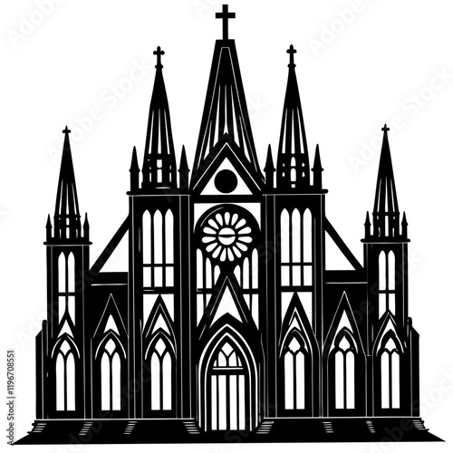 Gothic Cathedral Silhouette - Historical and Religious Architecture Vector