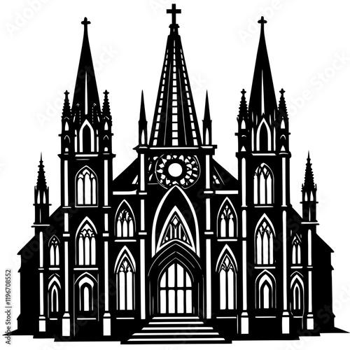 Gothic Cathedral Silhouette - Historical and Religious Architecture Vector