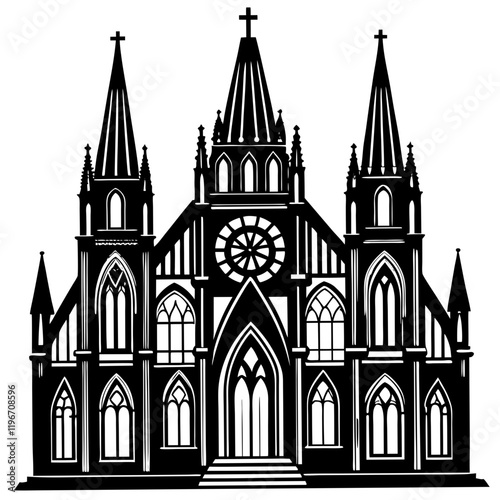 Gothic Cathedral Silhouette - Historical and Religious Architecture Vector