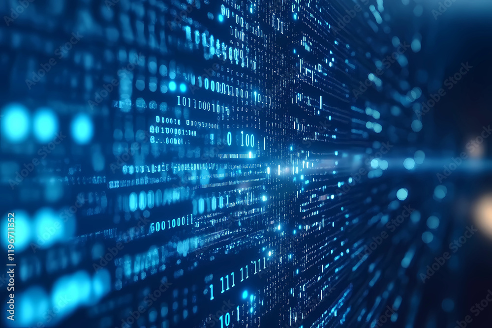 Blue digital binary data on computer screen background Blue digital binary data on computer screen background