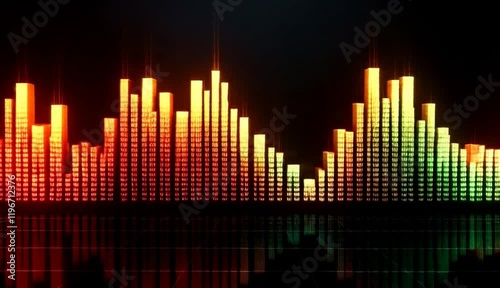 Colorful audio equalizer animation, vibrant sound waves, dark background, music visualization, website design