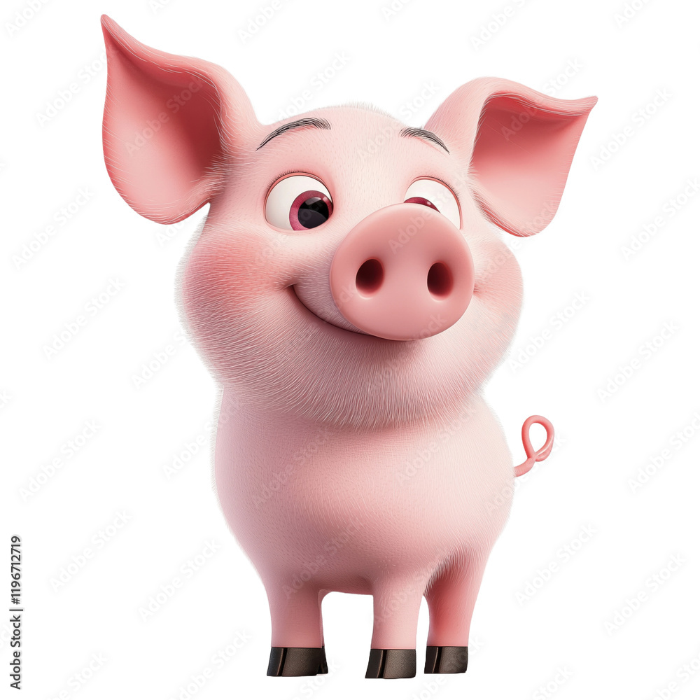 3D cartoon pig, against a clean transparent background 3D cartoon pig, against a clean transparent background