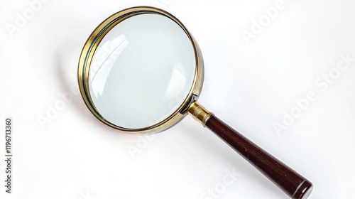 Classic magnifying glass with wooden handle view photo