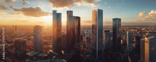 Golden Hour Panorama of Warsaw Skyline