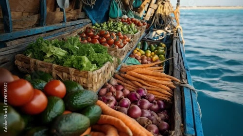 Vibrant Vegetable Market Afloat: A Dhow's Colorful Cargo photo