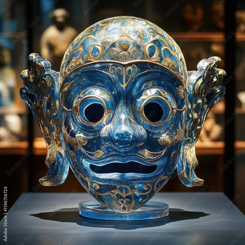 Obraz premium Intricate Blue Glass Mask with Golden Details