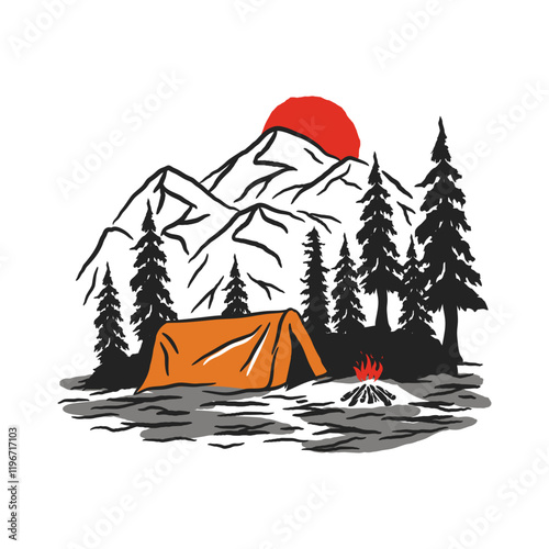 campground and mountain view design vector illustration template
