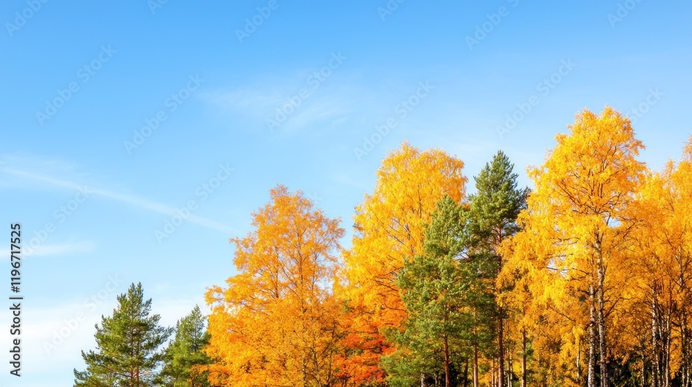 Vibrant autumn trees against a clear blue sky. Vibrant autumn trees against a clear blue sky.