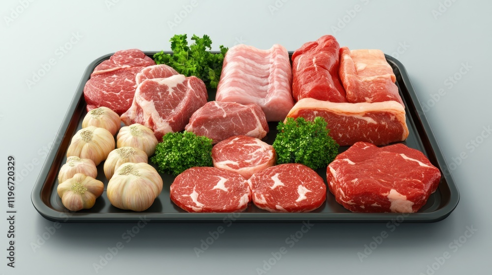 Assortment of Fresh Meats: Beef, Pork, and Lamb Cuts Assortment of Fresh Meats: Beef, Pork, and Lamb Cuts