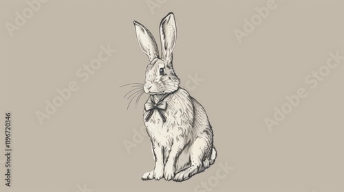 Design a sophisticated vector rabbit standing on its hind legs, wearing a bow tie and monocle.