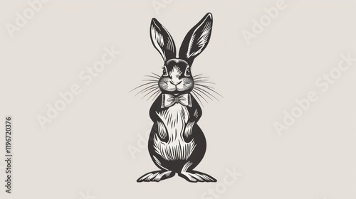 Design a sophisticated vector rabbit standing on its hind legs, wearing a bow tie and monocle.