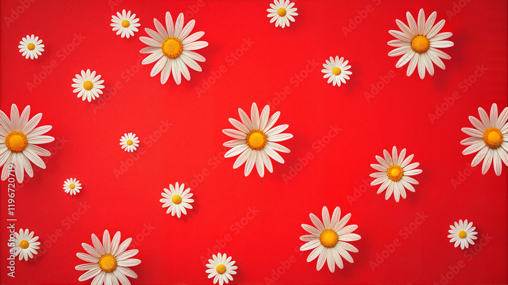 Daisy pattern on red background Daisy pattern on red background