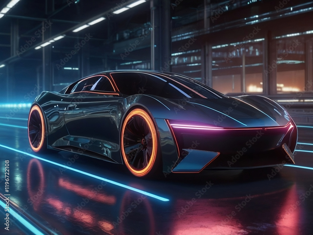 Obraz premium AI-powered car on a high-tech night road