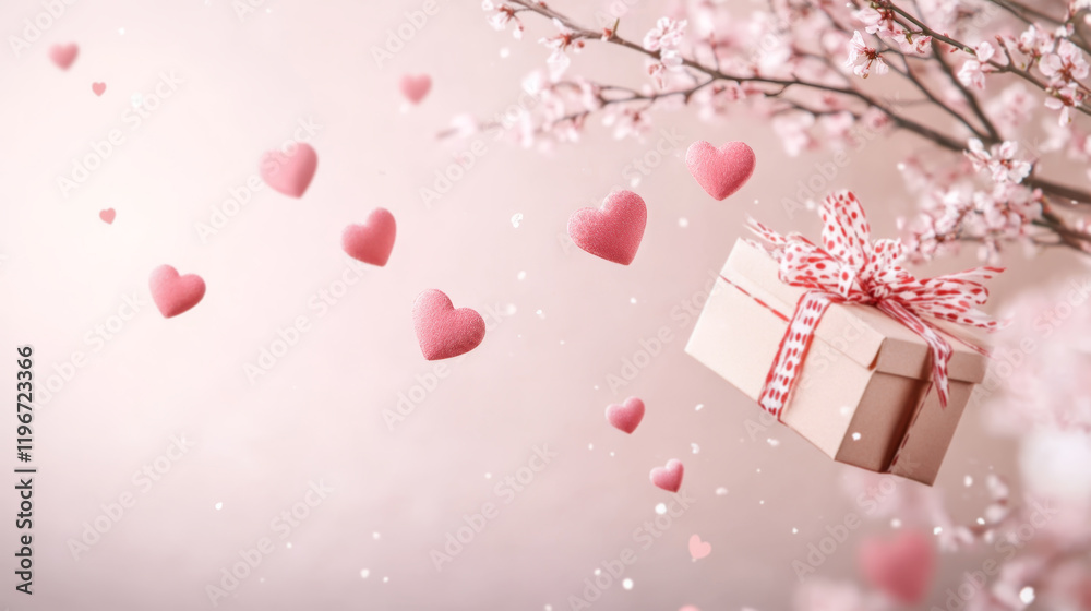 Valentine's Day Gift with Red and Pink Hearts on Branches Valentine's Day Gift with Red and Pink Hearts on Branches