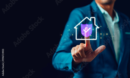 Obraz na płótnie Property Insurance Concept Home and Real Estate Insurance, Maintenance, Fire Insurance, Term Insurance, Protecting and Buy and Sell Homes and Real Estate Online. w salonie