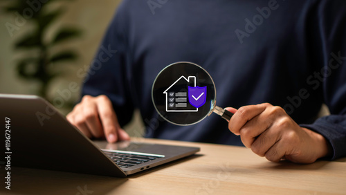 Obraz na płótnie Property Insurance Concept Home and Real Estate Insurance, Maintenance, Fire Insurance, Term Insurance, Protecting and Buy and Sell Homes and Real Estate Online. w salonie