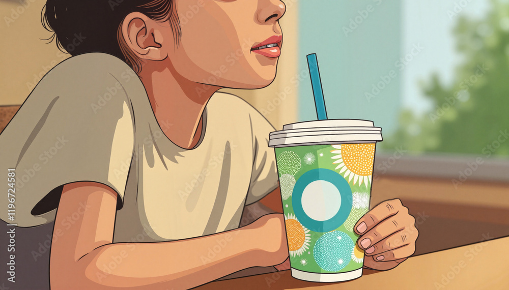 Thoughtful young woman holding drink in a cozy café Thoughtful young woman holding drink in a cozy café