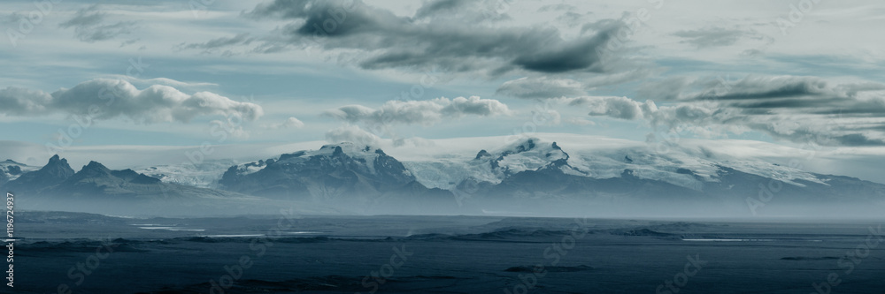 Vast Öræfi plain and Vatnajökull glacier under dramatic skies in South Iceland Vast Öræfi plain and Vatnajökull glacier under dramatic skies in South Iceland