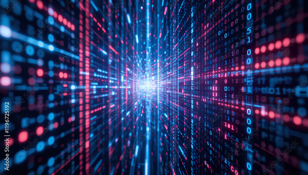 Immersive Data Stream: Red and Blue Code Flowing in Cyberspace Immersive Data Stream: Red and Blue Code Flowing in Cyberspace