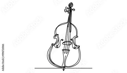 Contrabass music instrument   One line drawing of acoustic guitar  . Transparent background png file
