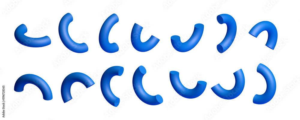 Blue half torus. Geometric shapes. Different angles. Set. Isolated. Transparent background. 3d illustration. Blue half torus. Geometric shapes. Different angles. Set. Isolated. Transparent background. 3d illustration.