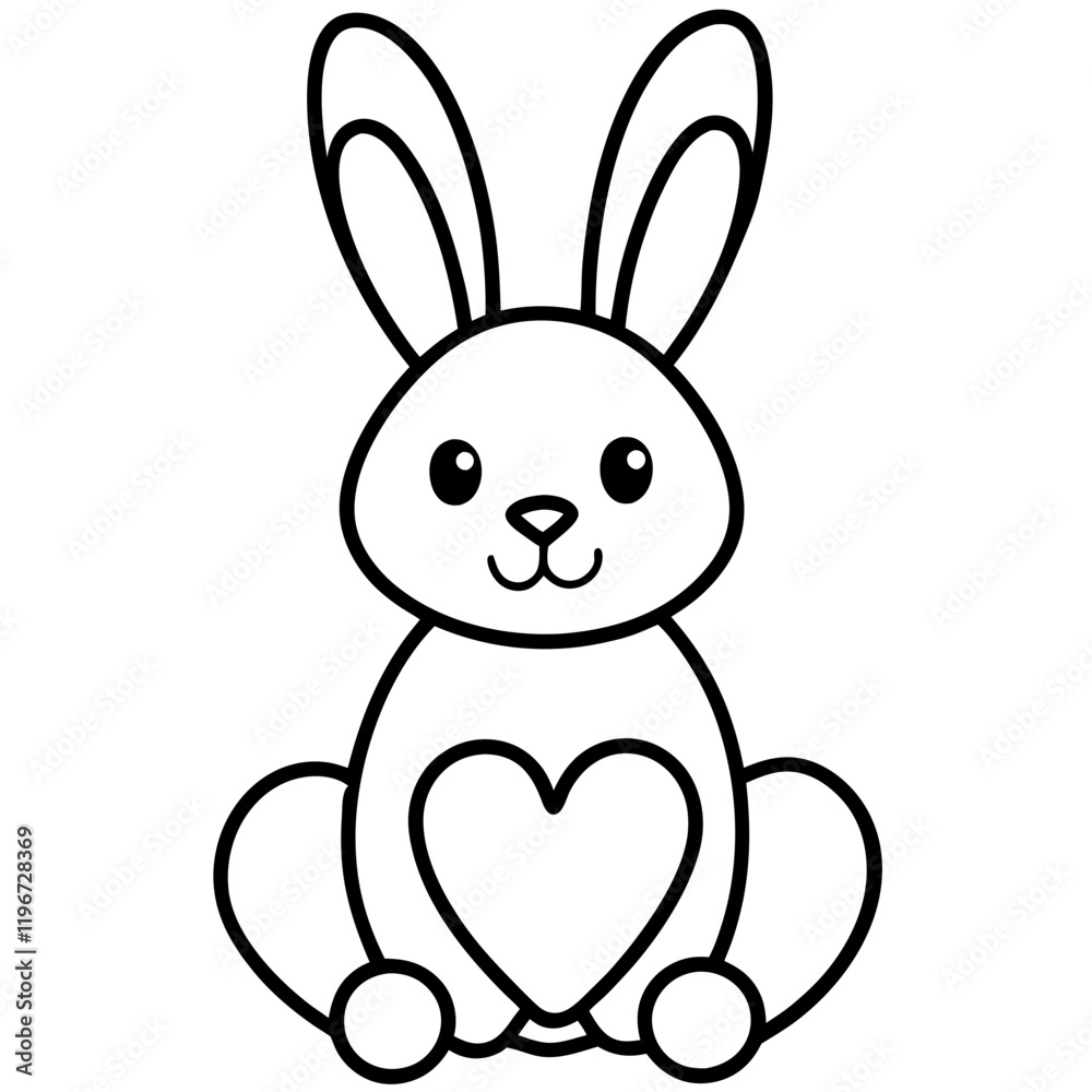 Adorable Bunny with Heart - Cute Line Art Vector Illustration Adorable Bunny with Heart - Cute Line Art Vector Illustration