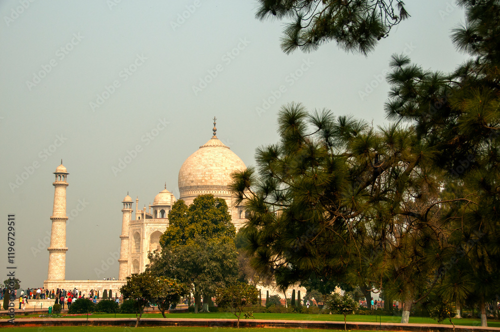 Obraz premium Taj Mahal, famous historical monument, UNESCO World Heritage Site.